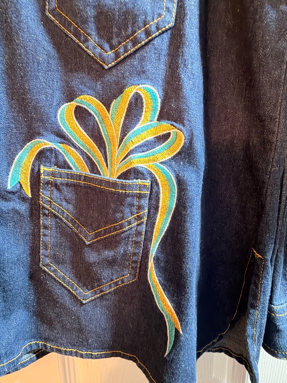 Lot2 SZ MED Bob Mackie Wearable Art Dark Denim Shirt Jacket Embroidered & Hat - Picture 11 of 16